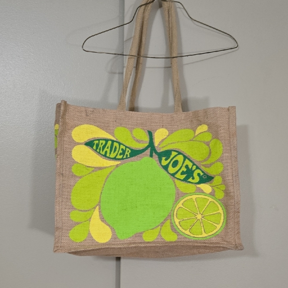 Trader Joes Burlap Lemon Lime Tote Bag